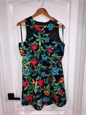 Girls On Film Black Tropical Floral Dress w/ Cross Front - size 10